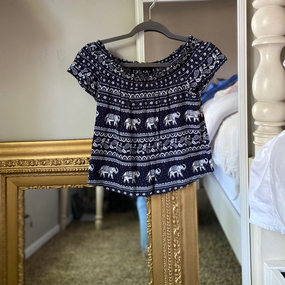 blue detailed off the shoulder top